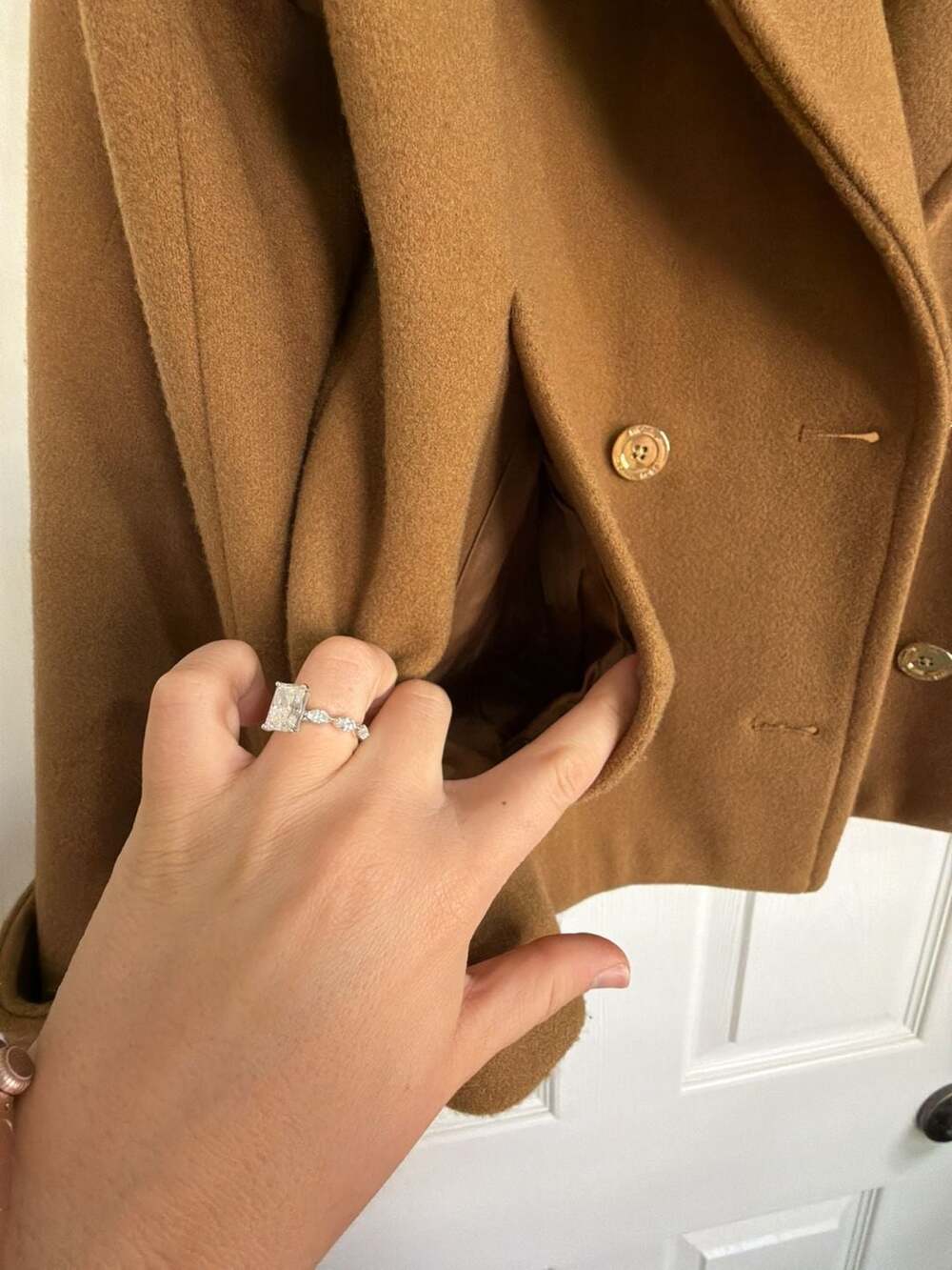 Michael Michael Kors Camel Double-Breasted Short Wool Blend Peacoat - Picture 6 of 8